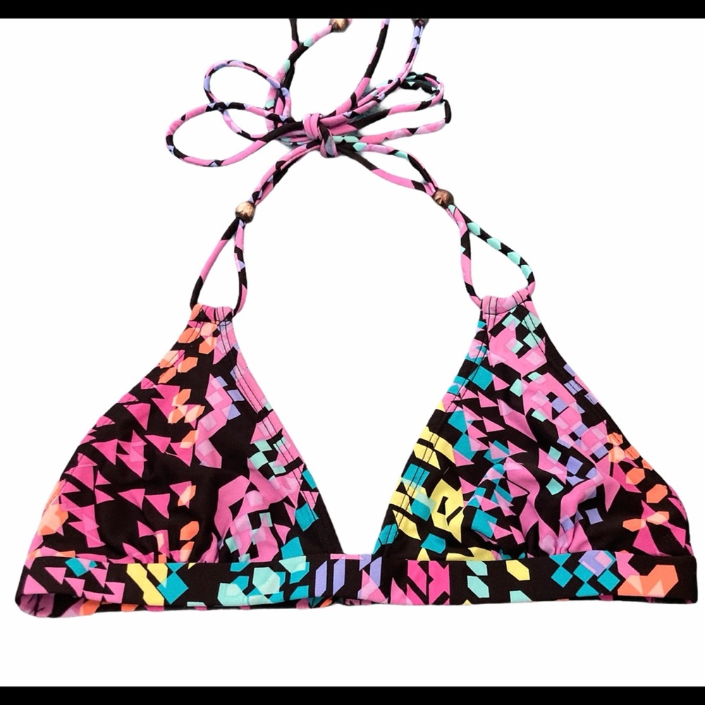 Shoshanna triangle banded swim bikini top black ditsy floral size medium